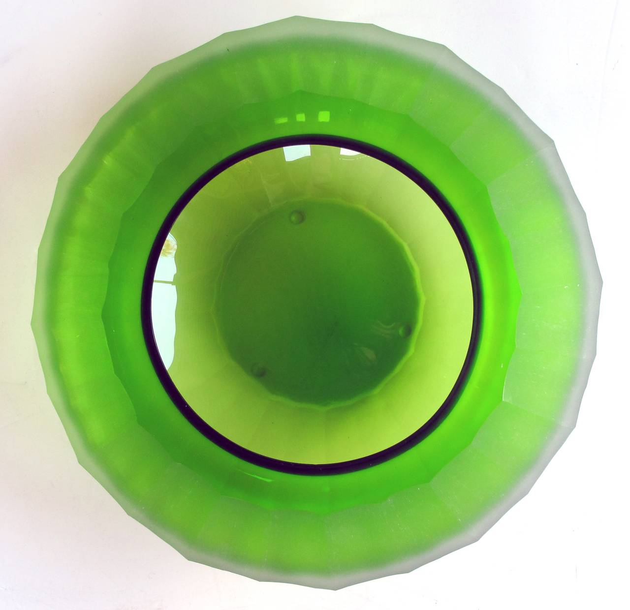Czech A Bohemian Art Deco Apple-Green Elliptical Bowl Possibly by Moser Glass Works