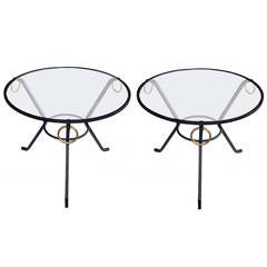Stylish Pair of French 1940s Circular Iron Side Tables by Jacques Adnet