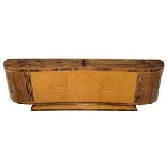 Elegant French Art Deco Tiger-Maple Four-Door Sideboard with Shaped Ends