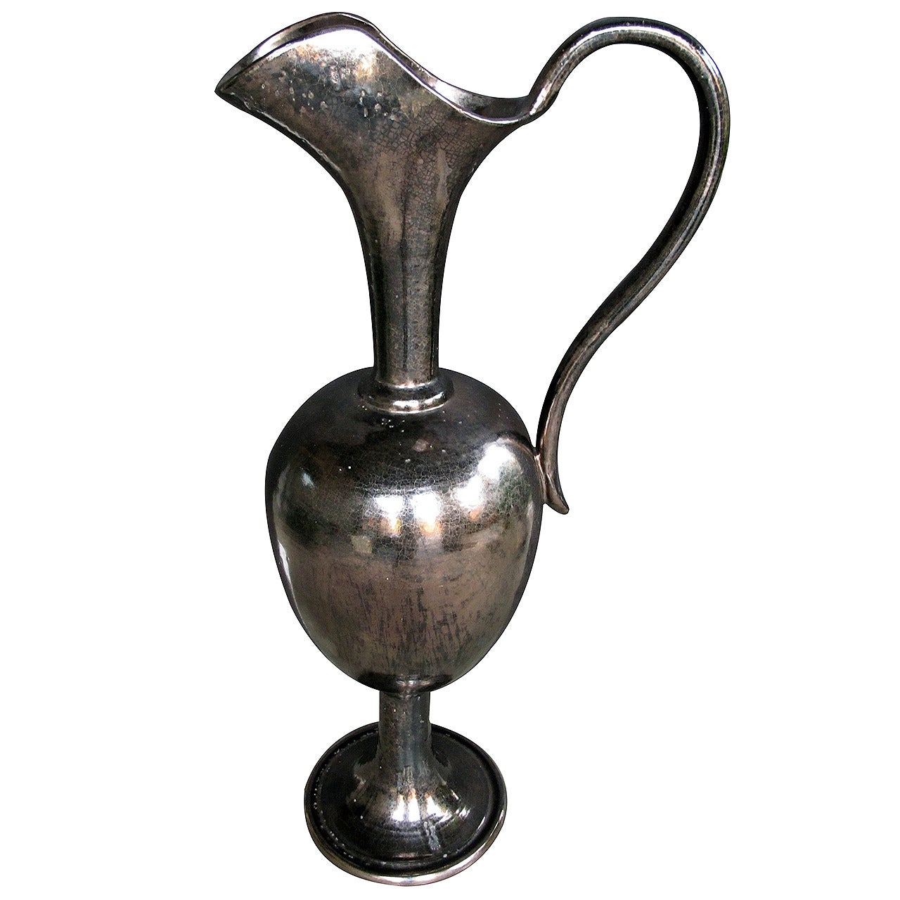 A Massive French Ceramic Ewer w Gun Metal Metallic Glaze; Stamped tn d'aveny