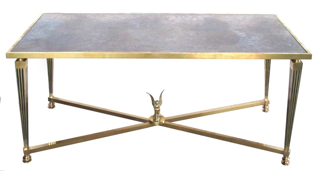 Stylish and Good Quality French Mid-Century Neoclassical, Brass Coffee Table In Excellent Condition In San Francisco, CA