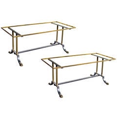 Chic Pair of French Brass and Steel Coffee Tables by Maison Jansen, Paris