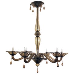 Elegant Murano1930's  Chandelier of Charcoal-Brown Glass by Napoleone Martinuzzi