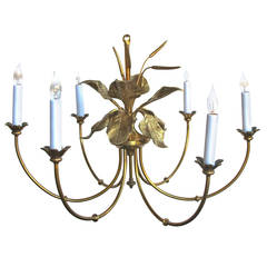Stylish Brass, Six-Light Chandelier with Foliage and Cattails by Maison Charles
