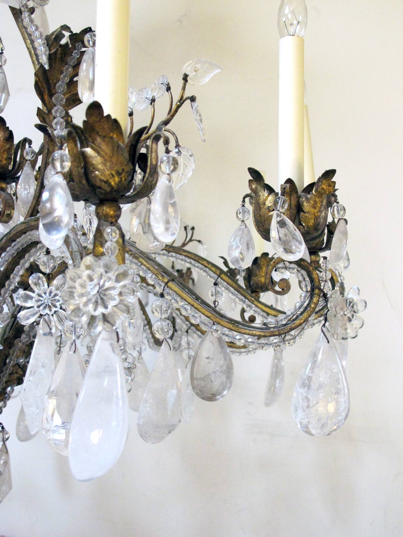 Italian French Rococo Style Gilt-Iron & Rock Crystal 12-Light Chandelier, by Nesle, Inc.