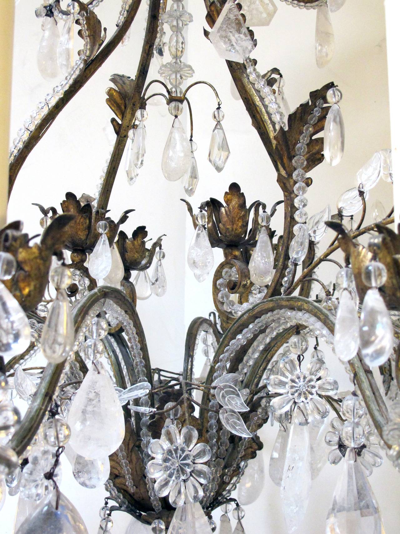 French Rococo Style Gilt-Iron & Rock Crystal 12-Light Chandelier, by Nesle, Inc. In Excellent Condition In San Francisco, CA