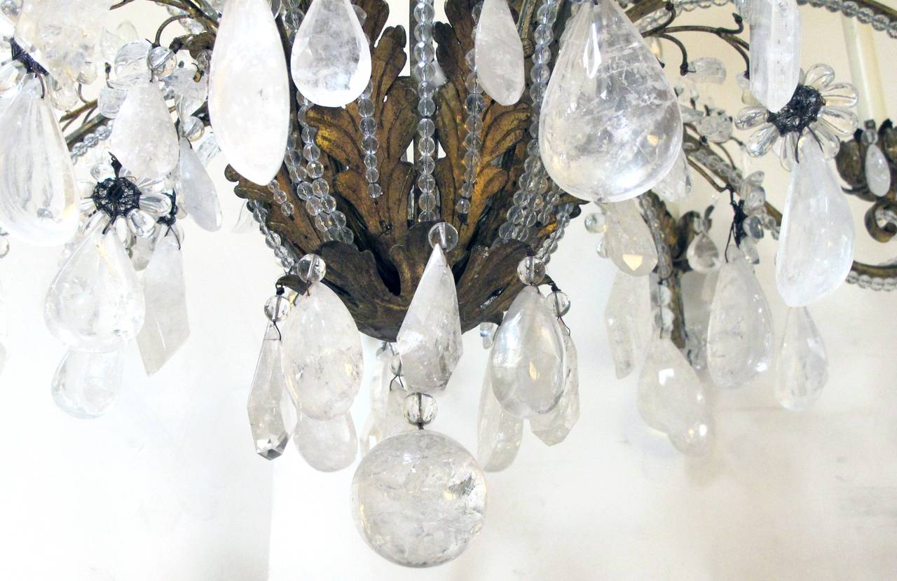 Mid-20th Century French Rococo Style Gilt-Iron & Rock Crystal 12-Light Chandelier, by Nesle, Inc.