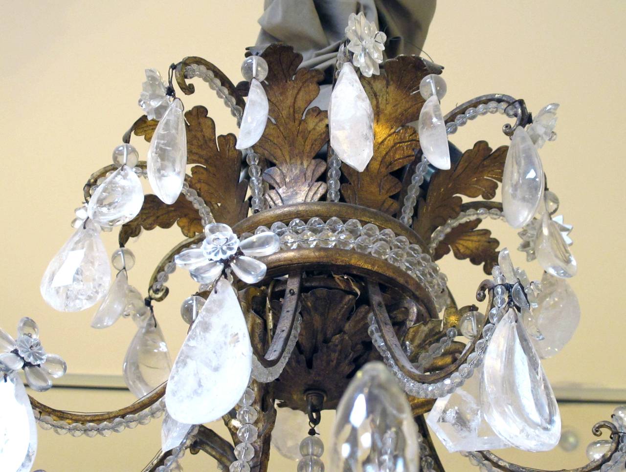 French Rococo Style Gilt-Iron & Rock Crystal 12-Light Chandelier, by Nesle, Inc. 1