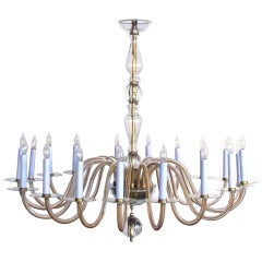 An Elegant Murano 1940's Gold-Toned Glass 18-Light Chandelier