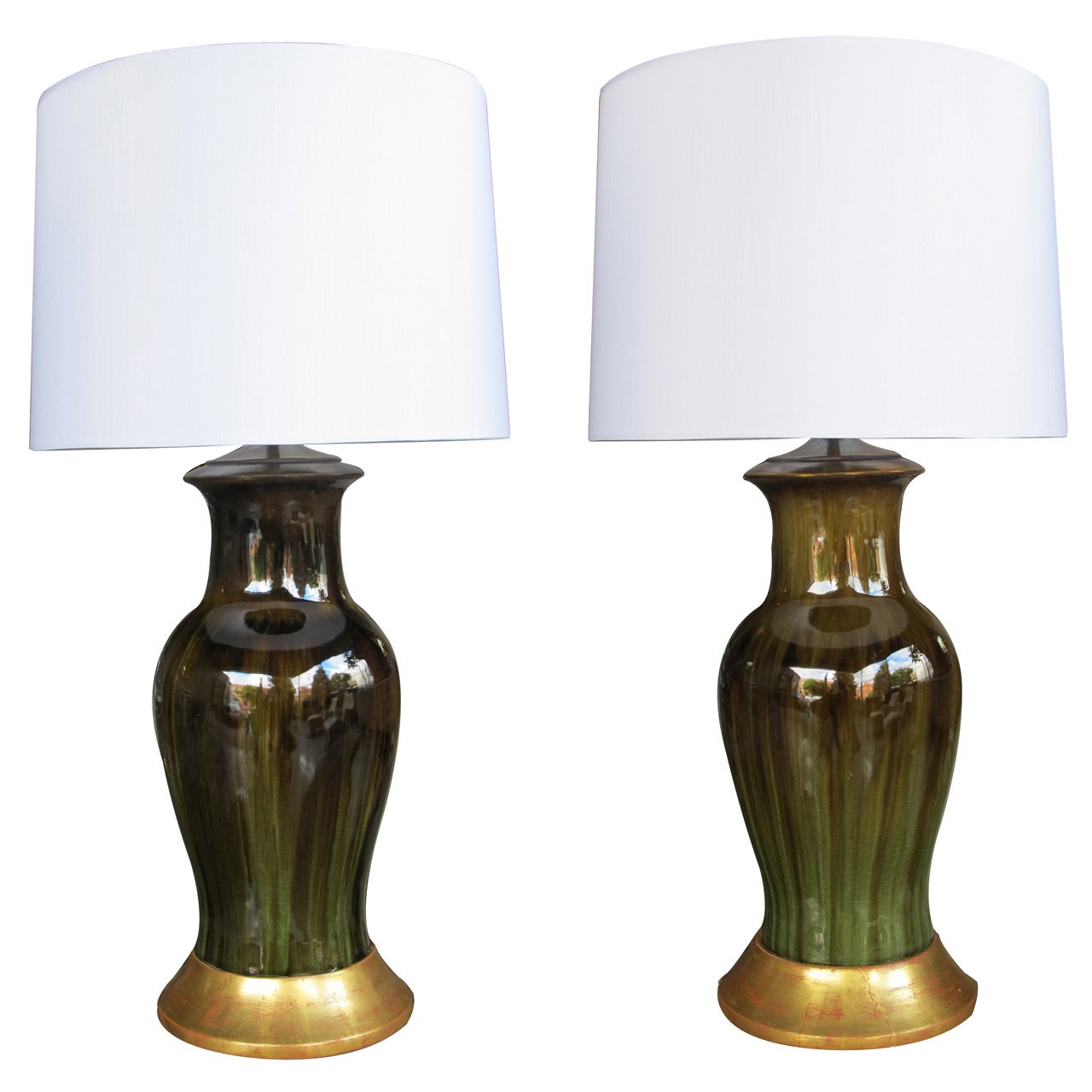 Pair of American 1930s Art Pottery Lamps Stamped 
Hosley TM Potteries
