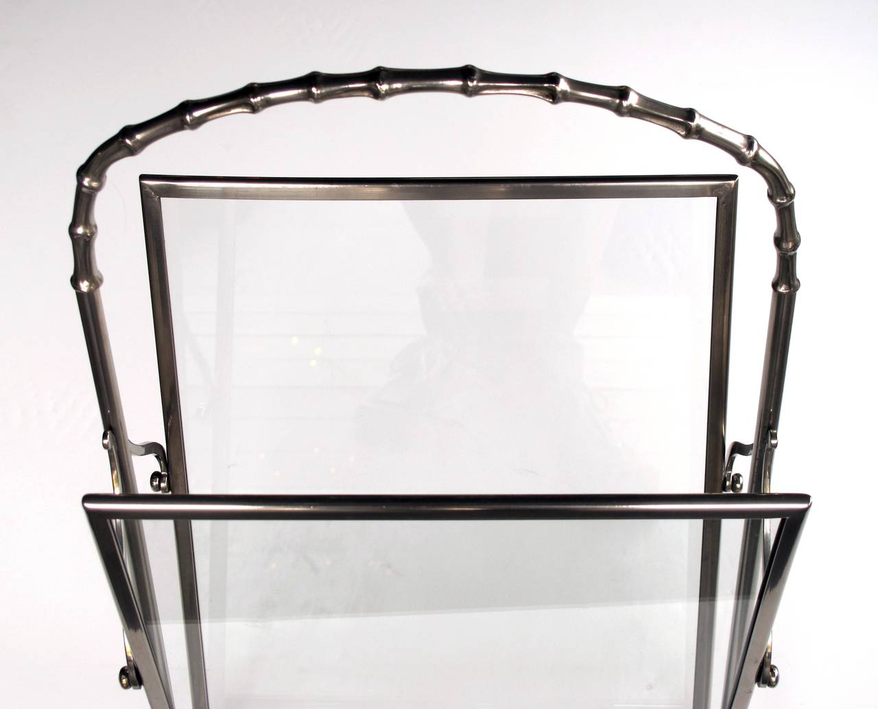 A Chic French Maison Bagues 1940's Chrome Faux Bamboo Magazine Rack 1