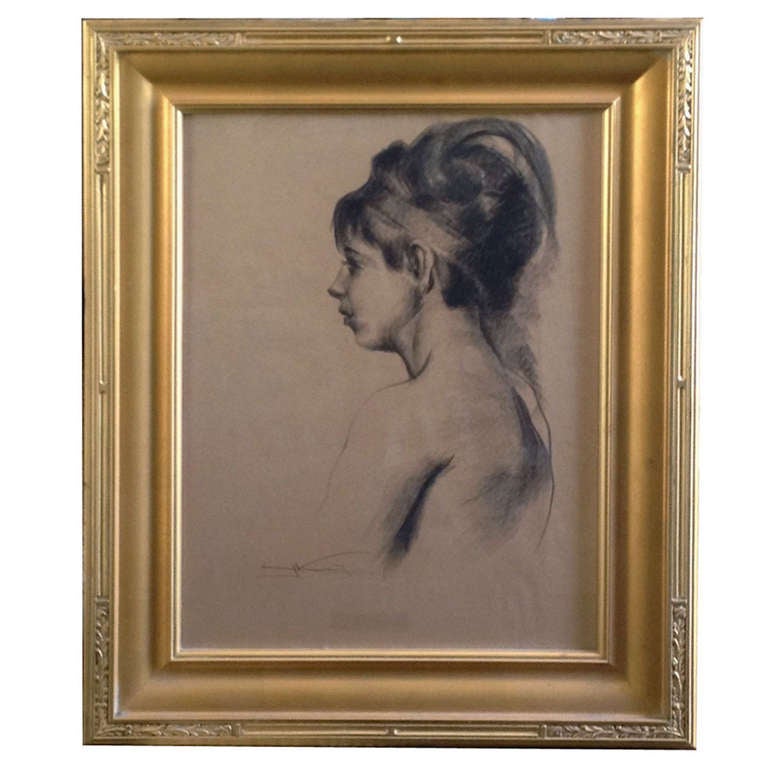 Portrait américain serein d'une jeune femme élégante avec une plume par Emil Kosa Jr.