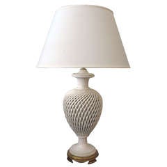 Elegant English Creamware Lattice-Work Porcelain Lamp