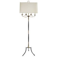 A Stylish French 1940's Black Tole and Brass Floor Lamp