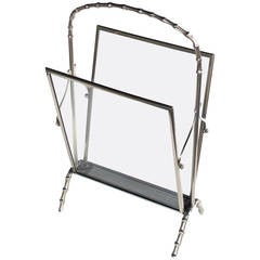A Chic French Maison Bagues 1940's Chrome Faux Bamboo Magazine Rack