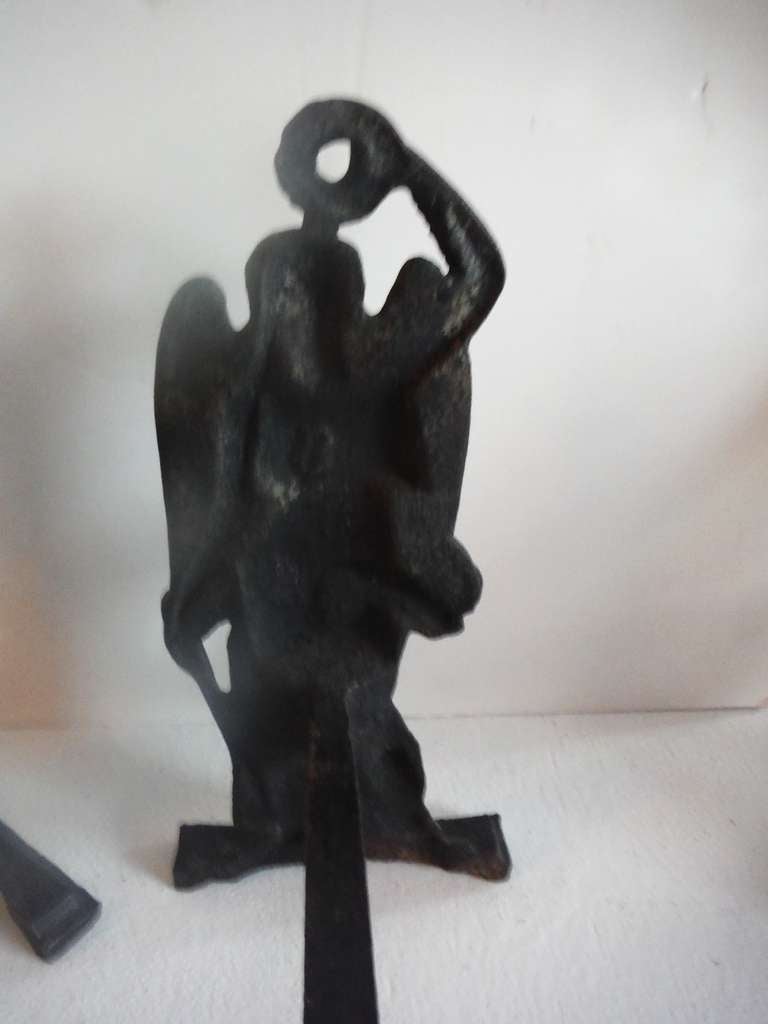 Antique Cast Iron Archangel Andirons 3