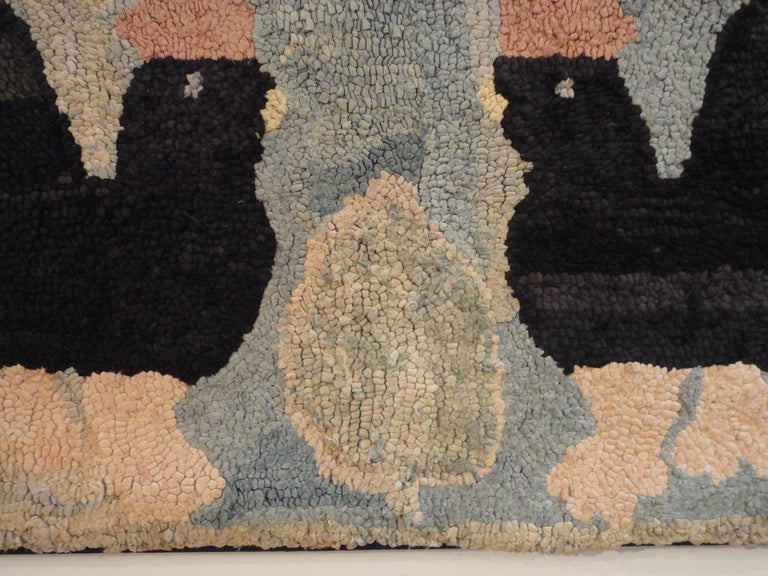 Hand-Knotted Folky Hand-Hooked Chickens Rug on Mount