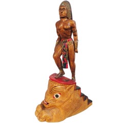 Hand-Carved and Painted Indian Sculpture on Bobcat