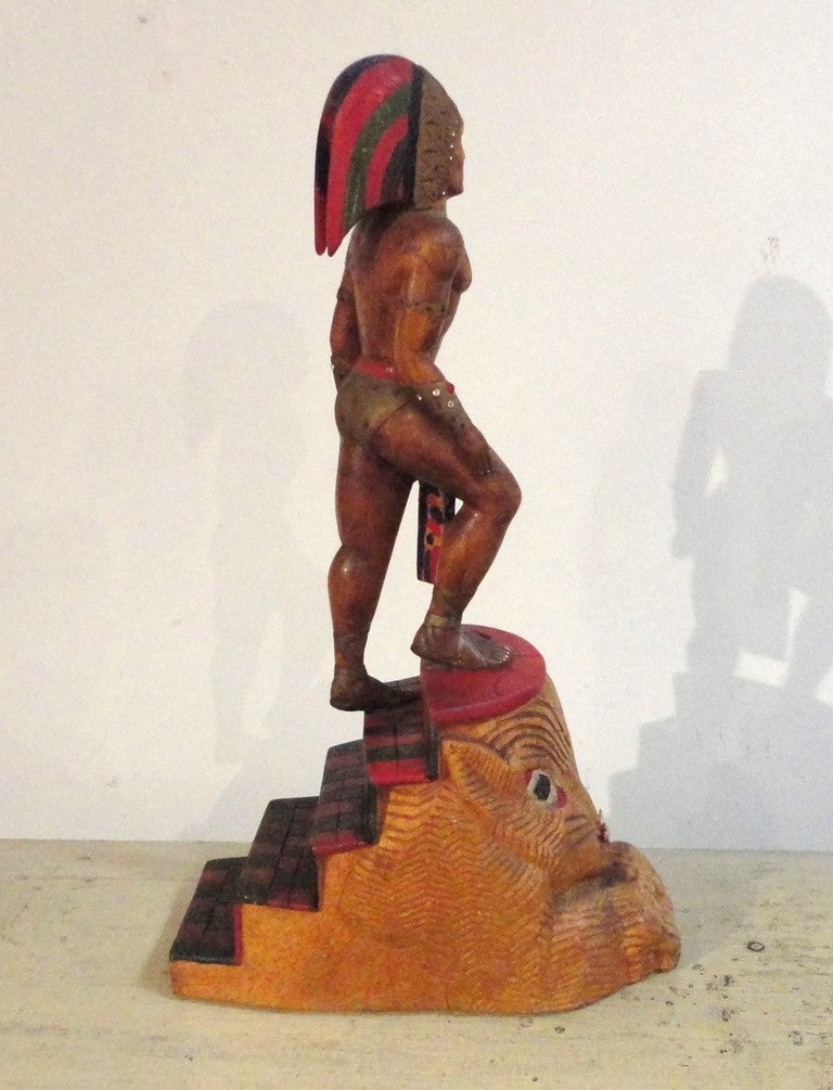 American Hand-Carved and Painted Indian Sculpture on Bobcat