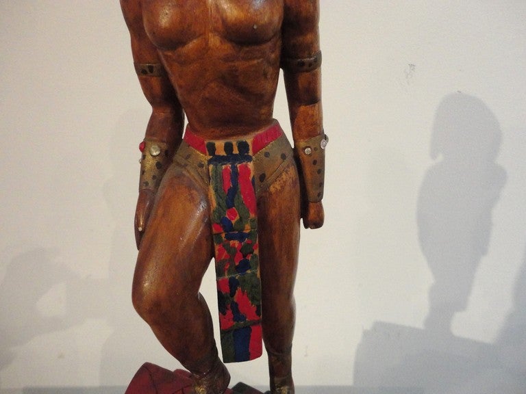 20th Century Hand-Carved and Painted Indian Sculpture on Bobcat