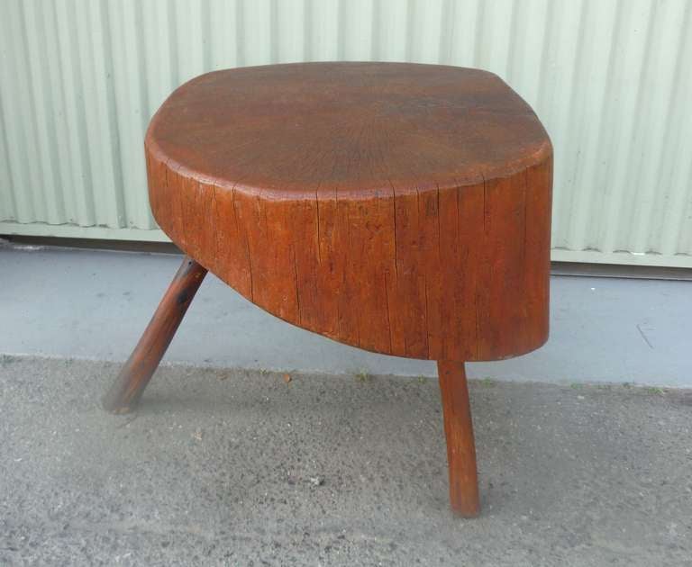 Early 19th Century Original  Red Painted  Folky Cut Log Side Table