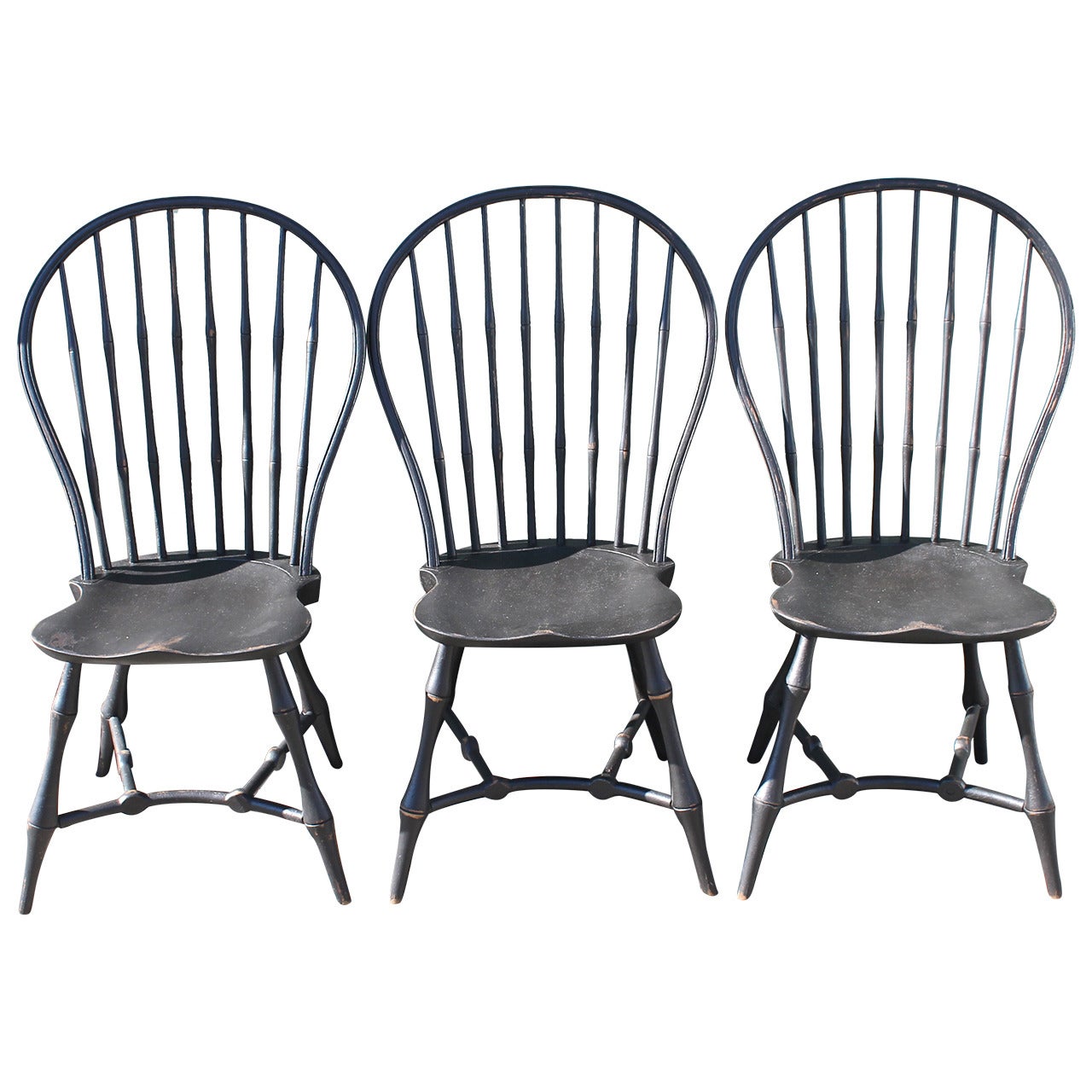 Set of Three 19th Century Black Painted New England Windsor Chairs