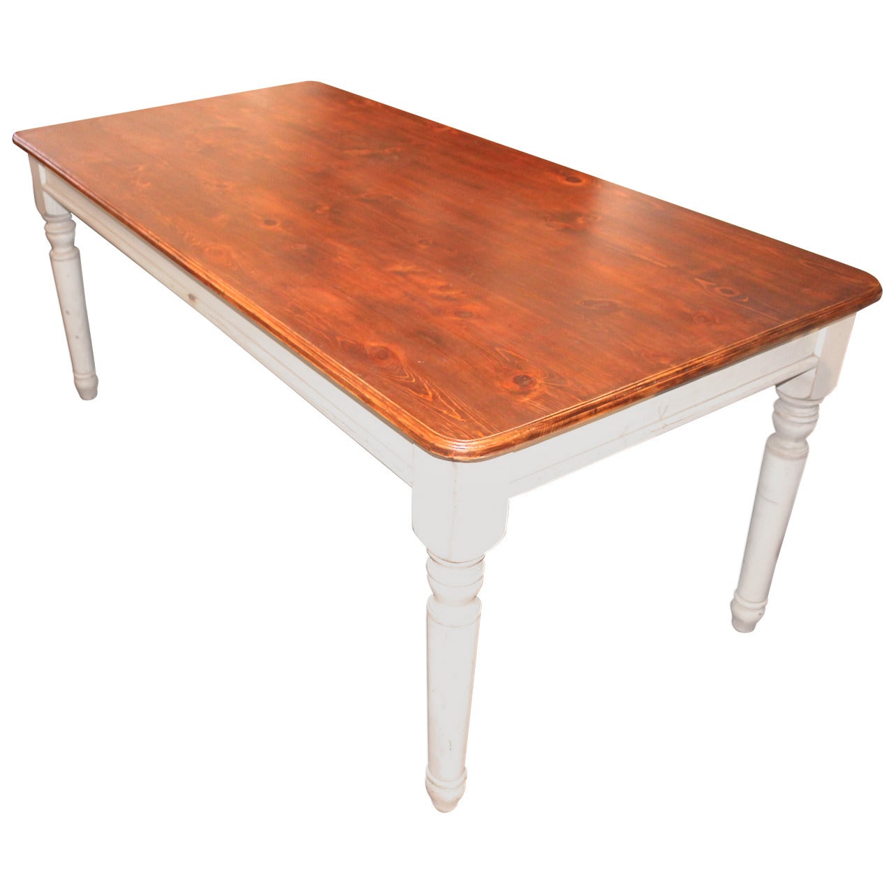 Fantastic 20th Century Handmade and White Painted Base Harvest Table For Sale