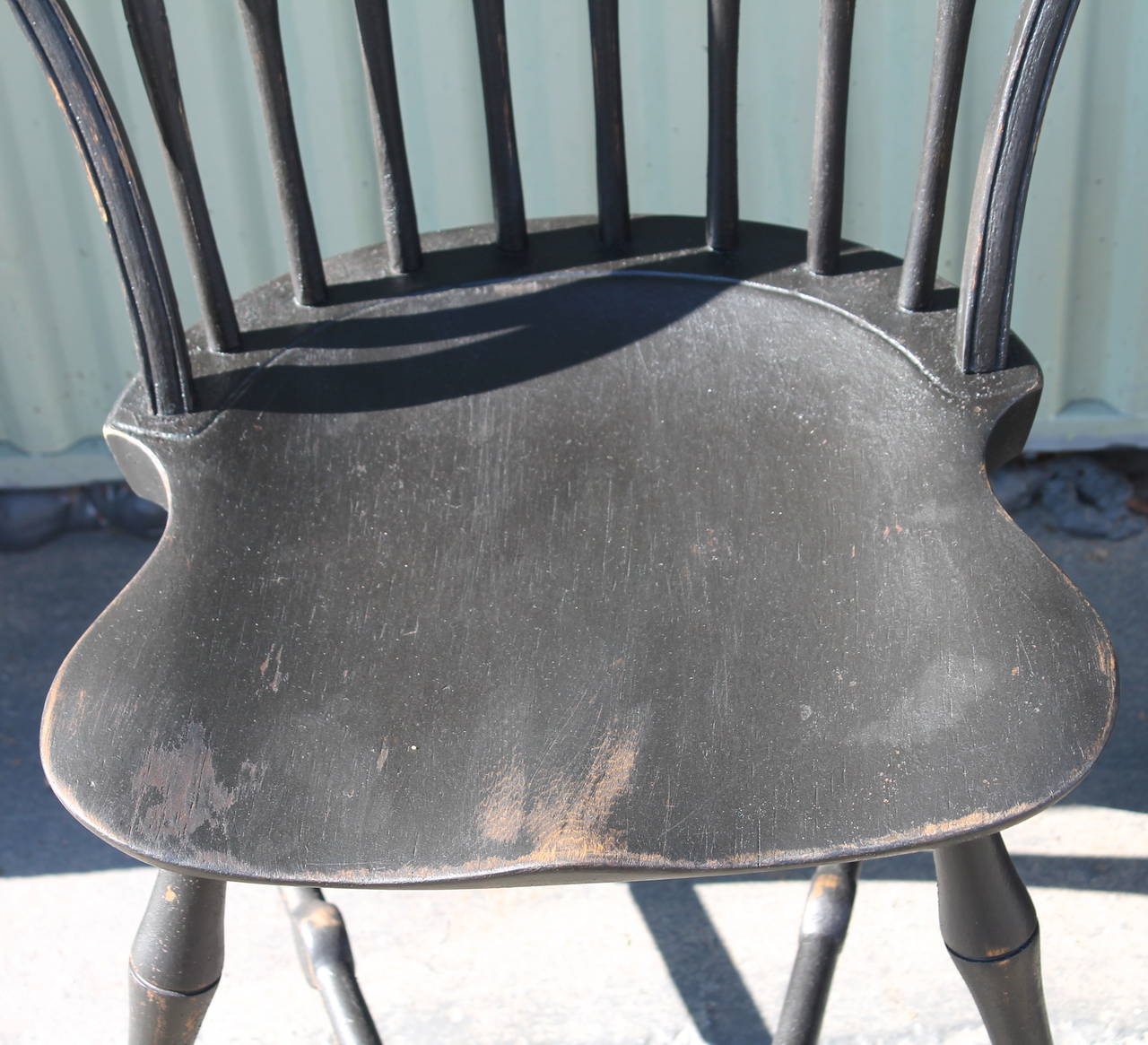 American Set of Three 19th Century Black Painted New England Windsor Chairs