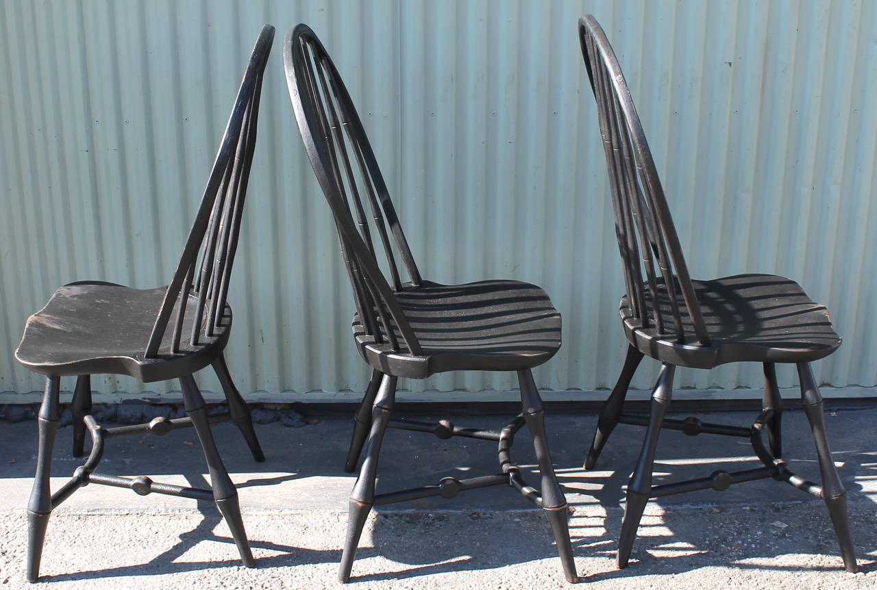 Late 19th Century Set of Three 19th Century Black Painted New England Windsor Chairs