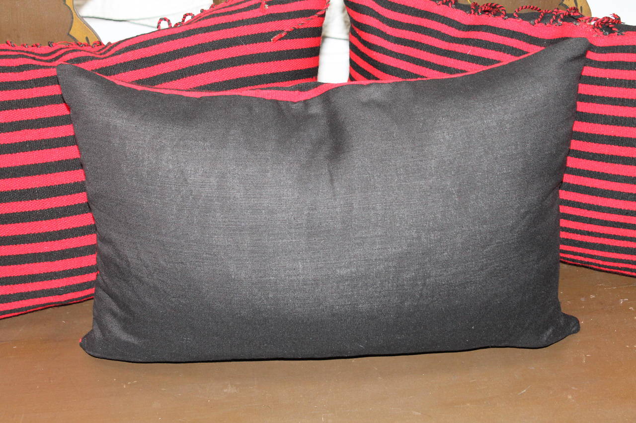Group of Three Striped Navajo Indian Weaving Bolster Pillows In Excellent Condition For Sale In Los Angeles, CA