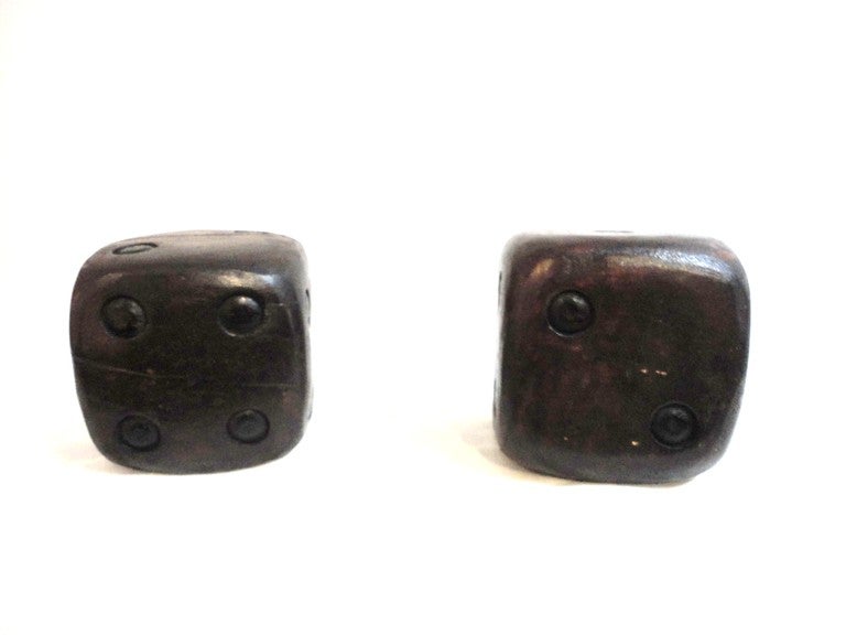 Pair Of Large Old Surface Wood Dice In Distressed Condition In Los Angeles, CA