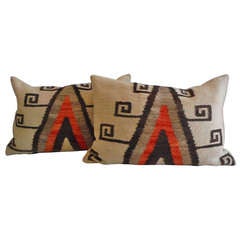 Early Navajo Indian Weaving Eye Dazzler Pillows, Pair