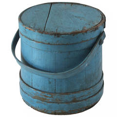 19th Century Robin Egg Blue New England Painted Firkin