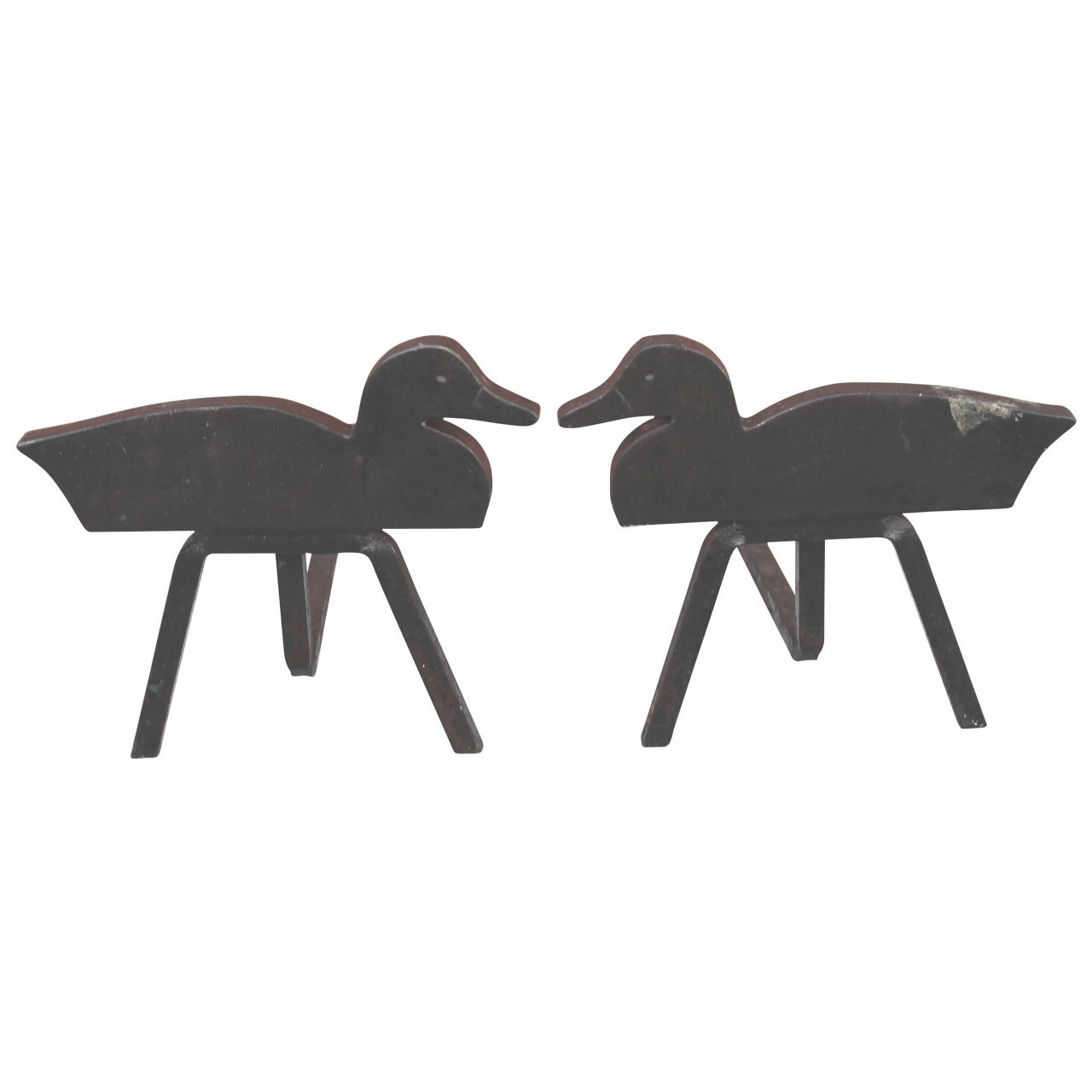 Folky Handmade Duck Andirons from the Midwest
