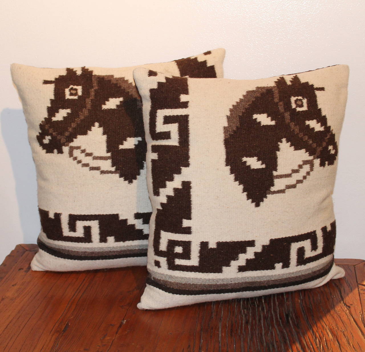 Adirondack Pair of Pictorial Indian Weaving Pillows with Horses