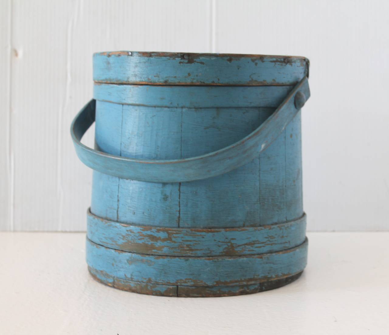 American Colonial 19th Century Robin Egg Blue New England Painted Firkin