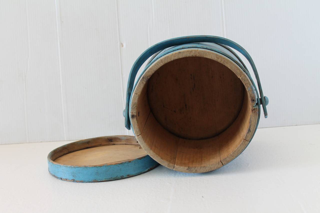 Late 19th Century 19th Century Robin Egg Blue New England Painted Firkin