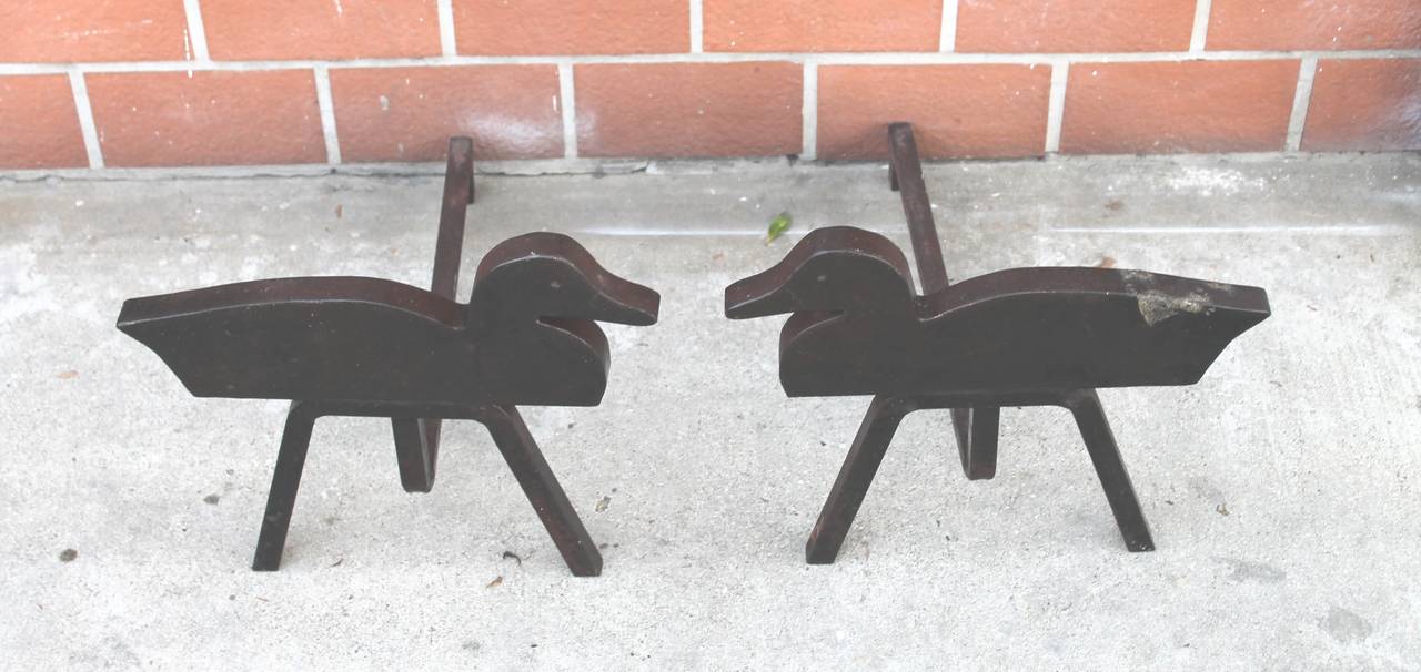 American Folky Handmade Duck Andirons from the Midwest