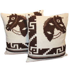 Vintage Pair of Pictorial Indian Weaving Pillows with Horses