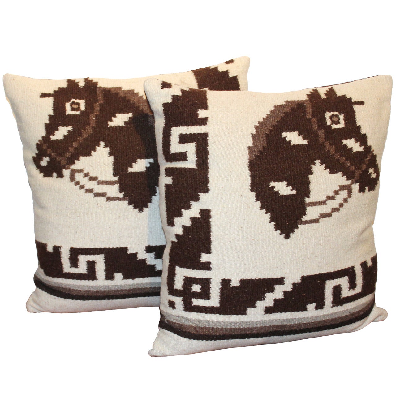 Pair of Pictorial Indian Weaving Pillows with Horses