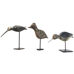 Collection of Three Original Painted 19th Century New England Shore Birds on Iron Stands