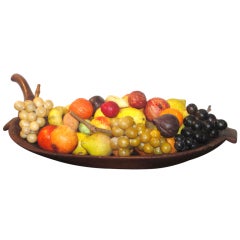 Antique Collection of 45 Pieces of Stone Fruit In a 19thc Wood Bowl From New England