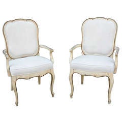 Vintage Pair of 20th Century Original Painted French Armchairs