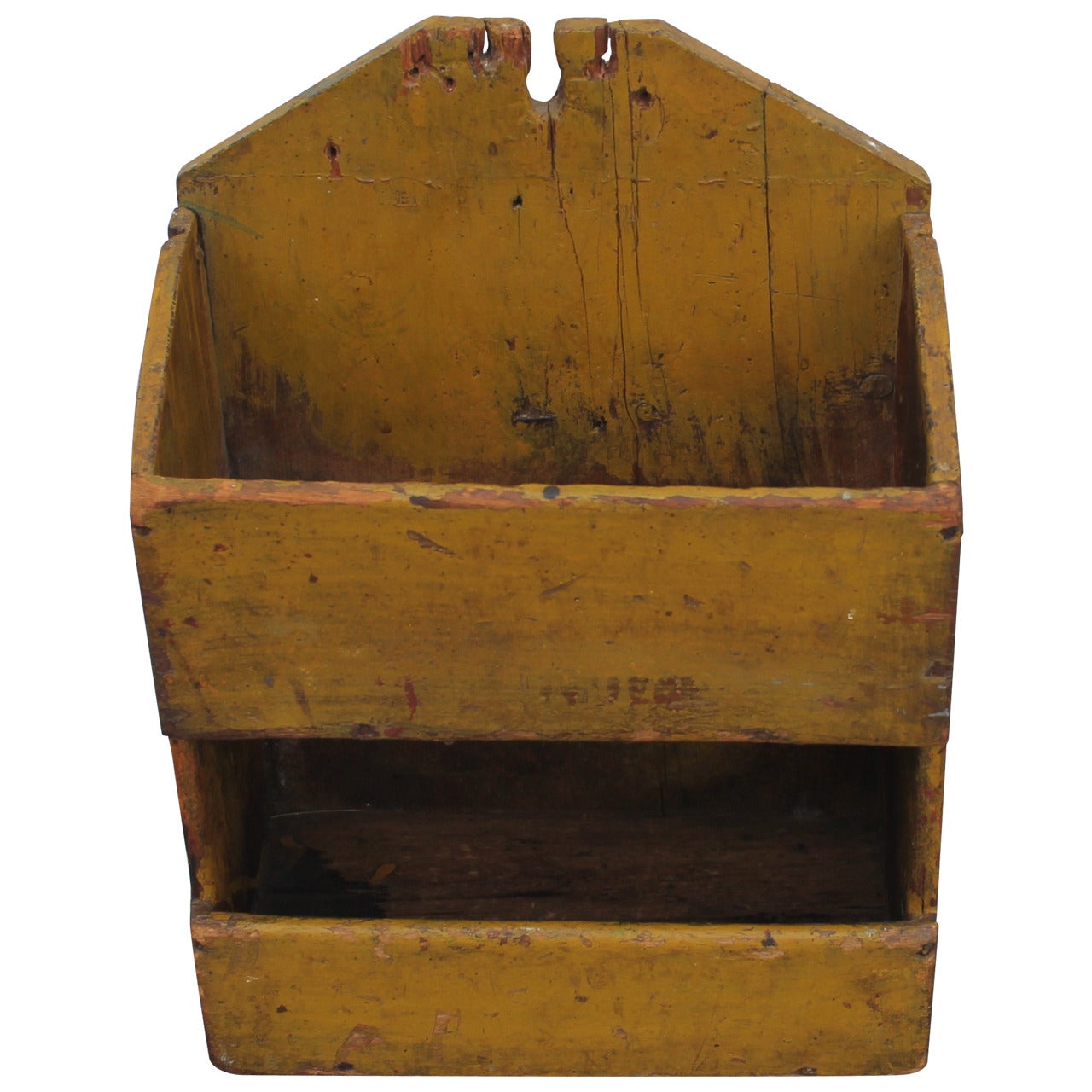 Early 19th Century Original Painted Chrome Yellow Wall Box from New Hampshire