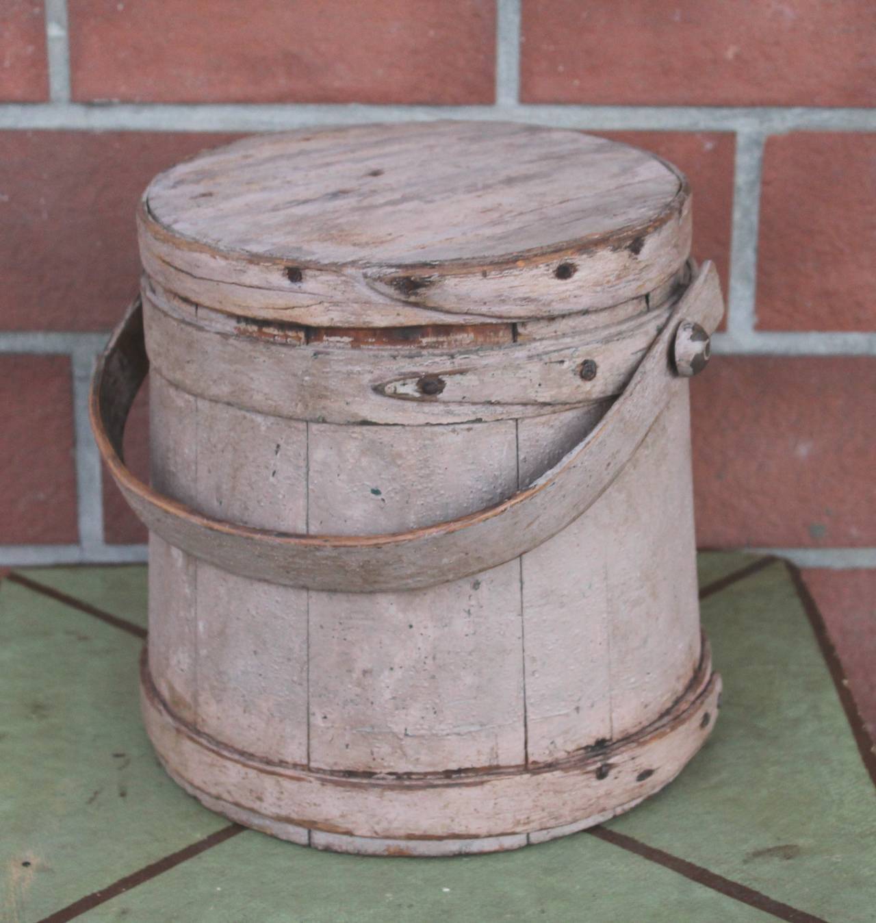 American Colonial 19th Century Grungy Mauve Painted Firkin from New England