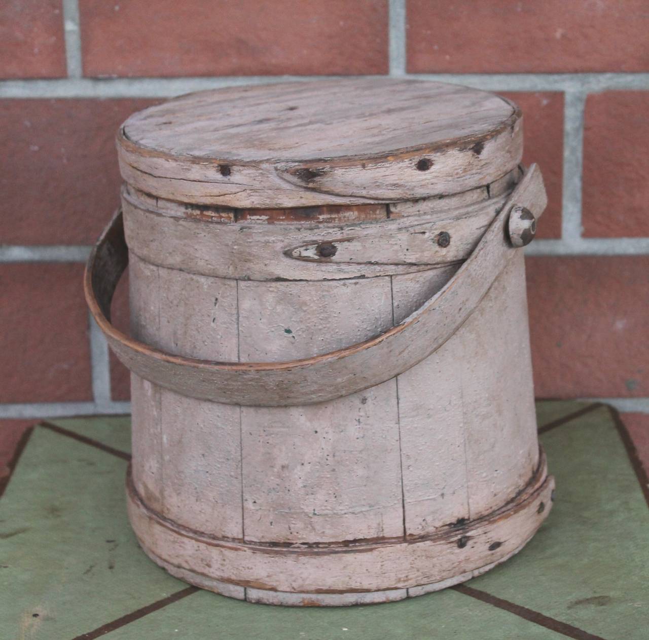 American 19th Century Grungy Mauve Painted Firkin from New England