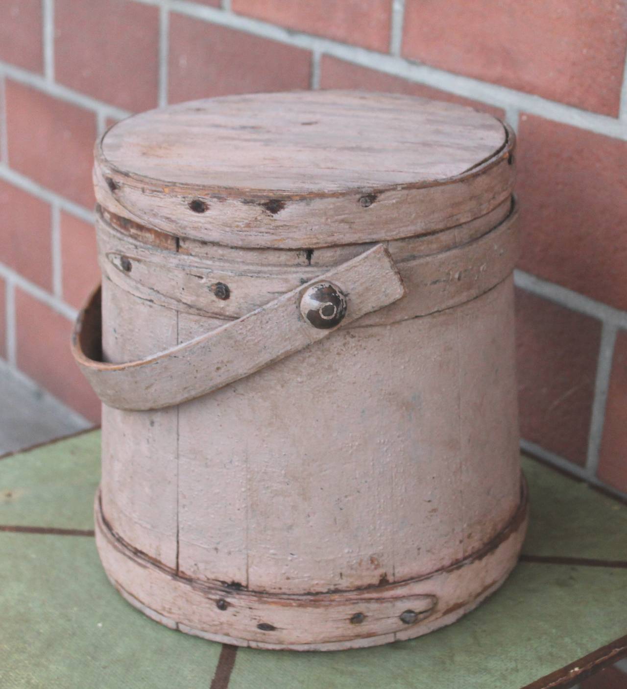Mid-19th Century 19th Century Grungy Mauve Painted Firkin from New England