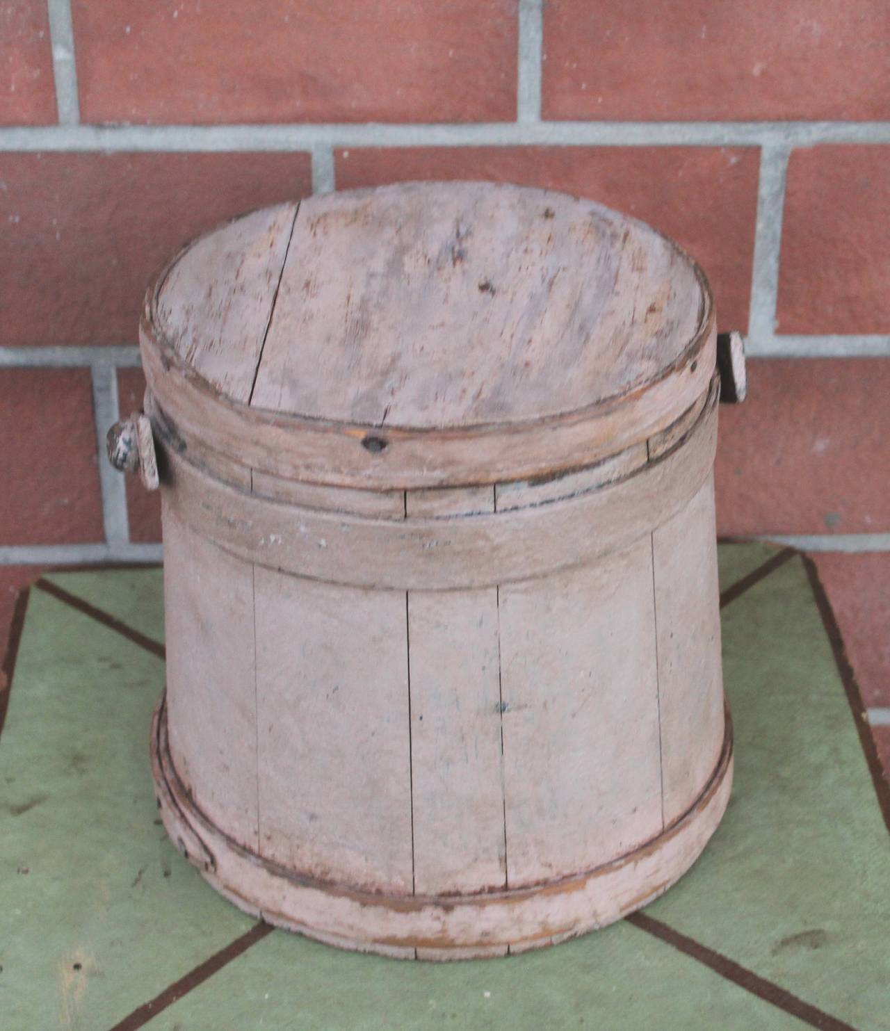 Wood 19th Century Grungy Mauve Painted Firkin from New England