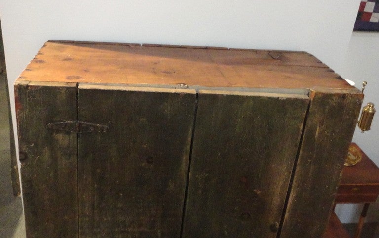 American 19th Century Wall Cupboard in Original Sage Green over White Washed Paint