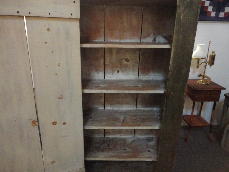 20th Century 19th Century Wall Cupboard in Original Sage Green over White Washed Paint For Sale